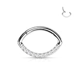 Silver Implant Grade Titanium Single Line Stones Oval Hinged Septum Clicker Ring